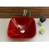 Cuba de vidro Quadrada 36 Cm + Torneira Link + Válvula - Vermelho - 36 x 36 x 14 Cm - 4