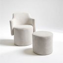 Ver imagem 1 de Poltrona Orgânica com Puff Tecido Boucle Moderna Elegante Decorativa Confortável Sala Espera