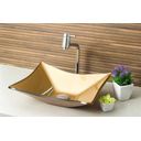 Ver imagem 2 de Cuba de vidro Retangular + Torneira Link + Válvula + Sifão - Marrom amarelado