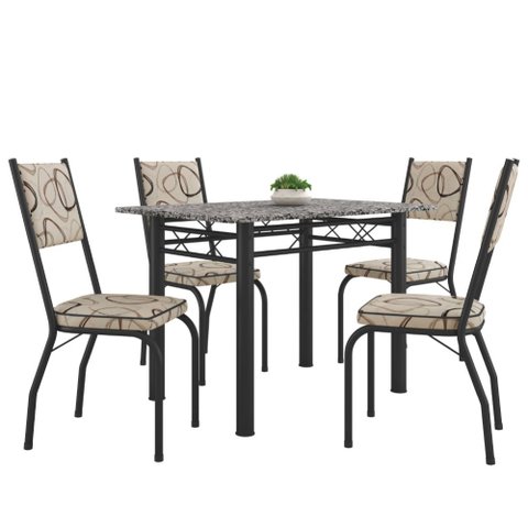 Conjunto Sala de Jantar Mesa Tampo Granito 1,20m com 4 Cadeiras Diana Preto / Cedro Artefamol