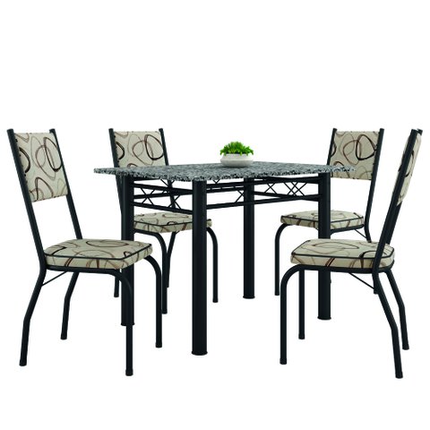 Conjunto Sala de Jantar Mesa Tampo Granito 1,20m com 4 Cadeiras Diana Preto / Cedro Artefamol