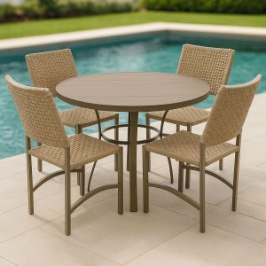 Conjunto Mesa Dubai em Alumínio Ripado 1,00m com 4 Cadeiras Corda Náutica Bege