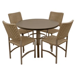 Kit Mesa Dubai em Aluminio Ripado 1,00m com 4 Cadeiras Dubai em Aluminio e Corda Nautica Bege