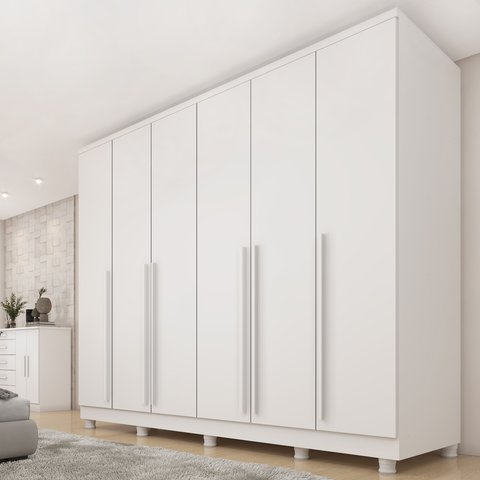 Guarda-Roupa Casal 6 Portas 8 Gavetas com Pés e Puxador MDF Yescasa Branco Neve Portugal