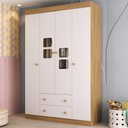 Ver imagem 1 de Guarda-roupa Infantil 122cm com Vidro 4 Portas e 2 Gavetas Brisa Multimóveis Mp4426 Madeirado/