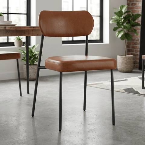 Cadeira De Jantar Sienna Aço Carbono Pintura Epóxi Design Industrial Luxo Sala Estar Gourmet:Corino 