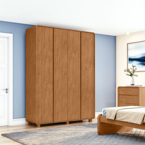 Guarda-Roupa Solteiro 4 Portas Bellagio Amendoa Clean