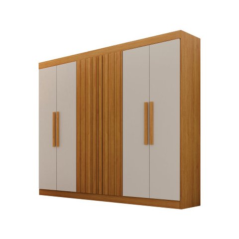 Guarda-Roupas 6 Portas c/ Portas Ripadas 2 Gavetas Delta Cinamomo/Off White