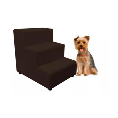 Escada Escadinha Pet Cachorro 3 Degraus Rampa Suede Dog:marrom