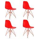 Ver imagem 2 de Conjunto Sala de Jantar Eames de Ferro Cobre e Tampo Quadrado Preto 90cm 4 Cadeiras Vermelhas