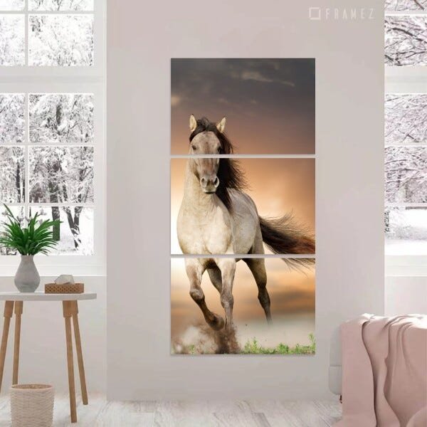 Quadro decorativo Cavalo Vertical Sobre Pôr Do Sol Para Corredor Recepção 60x120 - 1