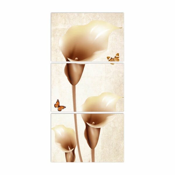 Quadro Flores e Borboletas Artístico Vertical Para Corredor Recepção em Tecido - 3
