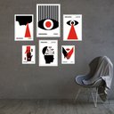 Ver imagem 1 de Composição 6 Quadros Artes Bauhaus Preto e Vermelho - Olhos - com Vidro:moldura Preta