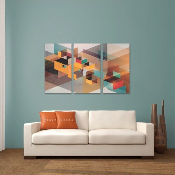 Quadro Abstrato Geométrico decorativo Vintage Jogo 3 Telas Para Sala Escritórios Recepção 105x65 - 2