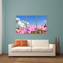 Ver imagem 3 de Quadro Flores Cosmos decorativo Floral Para Sala Recepção 3 Peças Canvas