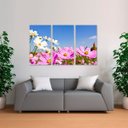 Ver imagem 2 de Quadro Flores Cosmos decorativo Floral Para Sala Recepção 3 Peças Canvas