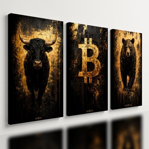 Kit 3 Quadro Decorativo Bitcoin Cripto Investidor Escritório 28x20cm