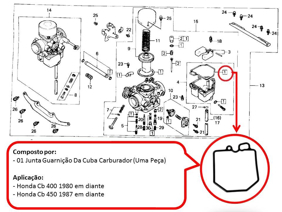 Junta Guarnição da Cuba Carburador Honda Cb 400 Cb 450 Cada - 3