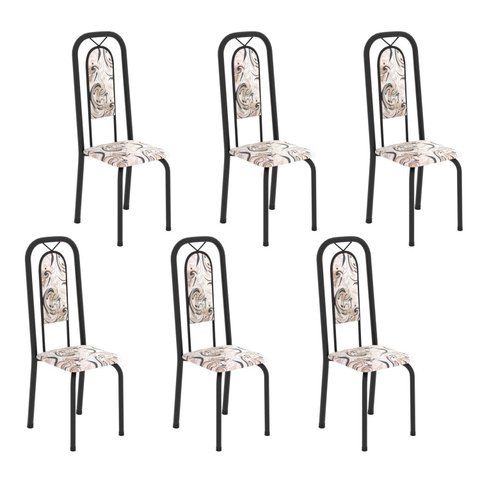 Cadeiras para Sala de Jantar 6 Unidades Lara Preto/Arabesco