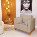 Ver imagem 1 de Poltrona Beny Decorativa com 2 Almofadas Linho Bege Base em Madeira Maciça