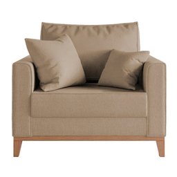 Poltrona Beny Decorativa com 2 Almofadas Linho Bege Base em Madeira Maciça - 2