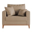 Ver imagem 2 de Poltrona Beny Decorativa com 2 Almofadas Linho Bege Base em Madeira Maciça