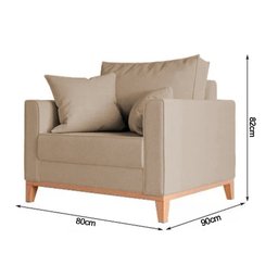 Poltrona Beny Decorativa com 2 Almofadas Linho Bege Base em Madeira Maciça - 4