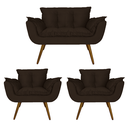 Ver imagem 1 de Conjunto Namoradeira Com 2 Poltronas Sala de Estar Opala Suede Marrom - LM DECOR