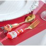 Jogo de Talheres para Sobremesa Inox Natalino 2 Pçs Dourado - 7