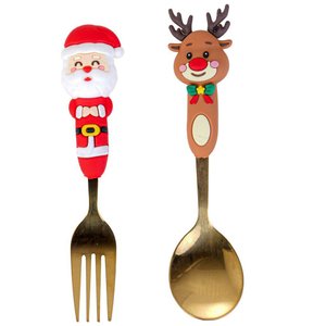 Jogo de Talheres para Sobremesa Inox Natalino 2 Pçs Dourado