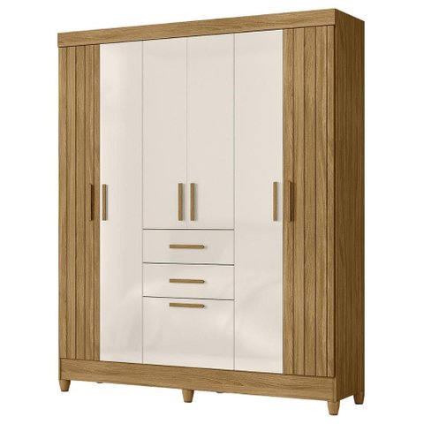 Guarda Roupa Malta Quarto Casal com 6 Portas e 2 Gavetas Freijo/off White