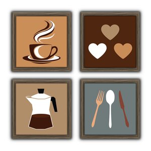 Quadro Decorativo Cozinha Copa Cantina Objetos Café Xícara - Moldura Madeira