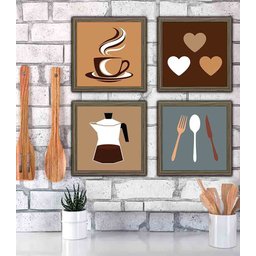 Quadro Decorativo Cozinha Copa Cantina Objetos Café Xícara - Moldura Madeira - 2