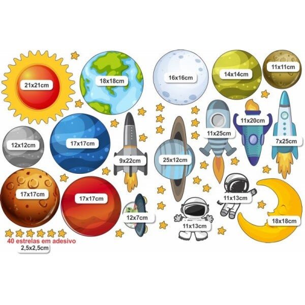 KIT DE PLACAS DECORATIVAS ASTRONAUTA, NAVES E PLANETAS - C3043 - 4