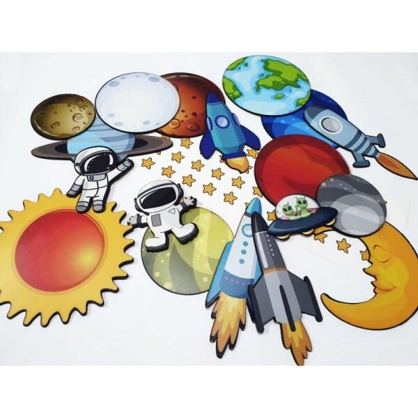 KIT DE PLACAS DECORATIVAS ASTRONAUTA, NAVES E PLANETAS - C3043 - 1