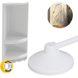Chuveiro Ducha Fria Redondo 17cm Branco + Suporte de Canto Porta Shampoo Branco + Veda Rosca - 3