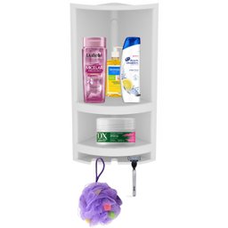 Chuveiro Ducha Fria Redondo 17cm Branco + Suporte de Canto Porta Shampoo Branco + Veda Rosca - 7