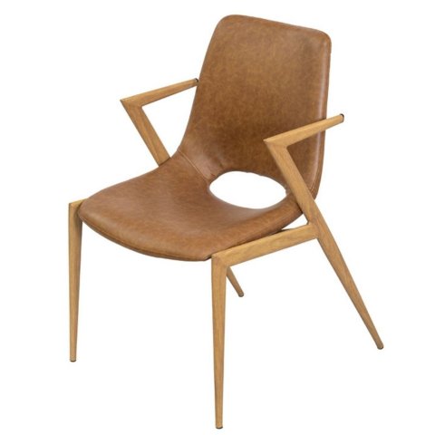 Cadeira Tai Or Design Revestimento PU Caramelo Estrutura Metálica Simulando Madeira