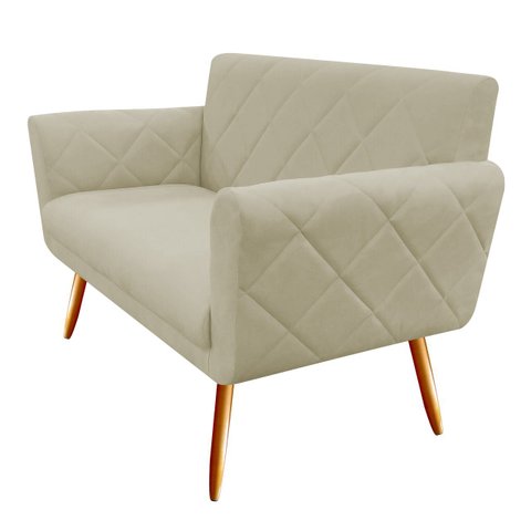 Namoradeira Decorativa Sabrina Suede Bege Pés Madeira Ms Decor