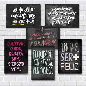 Kit Com 7 Placas em MDF - Frases Motivacionais - R+ Adesivos