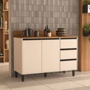 Ver imagem 1 de Balcão de Cozinha com Tampo 2 Portas e 3 Gavetas 120cm Koya Creme Politorno Móveis