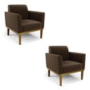 Ver imagem 1 de Kit 2 Poltronas Base de Madeira Fixa Castanho Marisa Suede D03 - D'Rossi Marrom