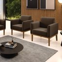 Ver imagem 2 de Kit 2 Poltronas Base de Madeira Fixa Castanho Marisa Suede D03 - D'Rossi Marrom