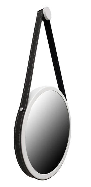 Espelho Adnet 50cm Redondo Branco Alça em Couro Preto - 1
