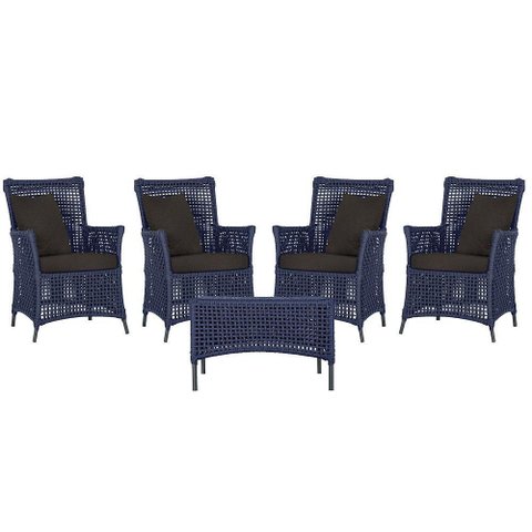 4 Poltronas e 1 Mesa Igapó Alumínio Preta Corda Náutica E9 Azul