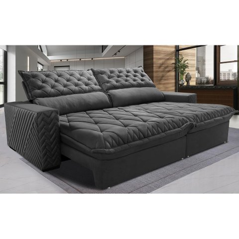 Sofá Retrátil e Reclinável 2.35m Molas Ensacadas Cama inBox Spazus com Bordado 3D Velusoft Cinza