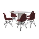 Ver imagem 6 de Mesa Jantar Londres Retangular Branca 137x90 6 Cadeiras Estofadas Vermelho Ferro Preto