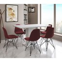Ver imagem 1 de Mesa Jantar Londres Retangular Branca 137x90 6 Cadeiras Estofadas Vermelho Ferro Preto
