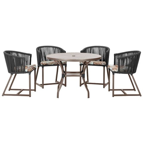 Mesa com 4 Cadeiras de Jantar Roma 100cm e Noronha em Aluminío Marrom Corda Nautica Estofado 6 Trama