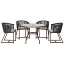 Ver imagem 1 de Mesa com 4 Cadeiras de Jantar Roma 100cm e Noronha em Aluminío Marrom Corda Nautica Estofado 6 Trama